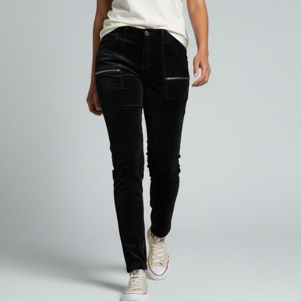 Joie Jeans Park Skinny Black Velvet Cargo Pants Boho Chic Classic Indie Artsy
